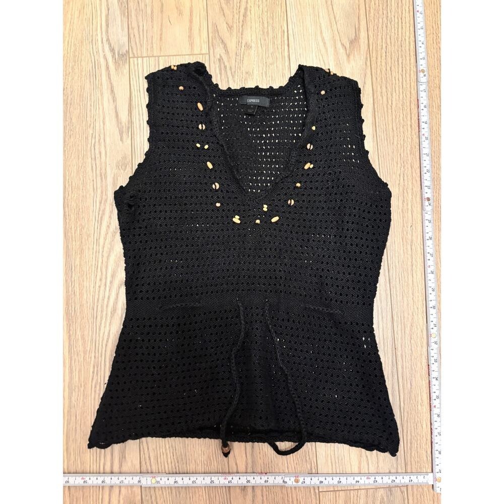 Y2K Beaded Black Crochet‎ Tank – Express Medium Festival Fairycore Top - Picture 4 of 6